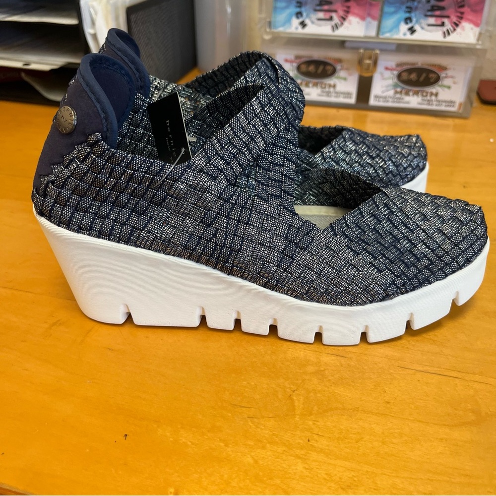 Bernie Mev Comfort Wedge Shoes Navy Blue Stretch Size 6 EU 36 - Picture 6 of 8